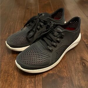 CROCS Black Perforated Sneakers with White Soles